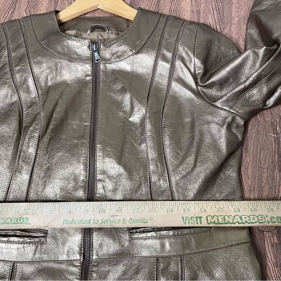 Bernardo Bronze Metallic Zipper‎ Leather Jacket Womens Size Large - Picture 9 of 13